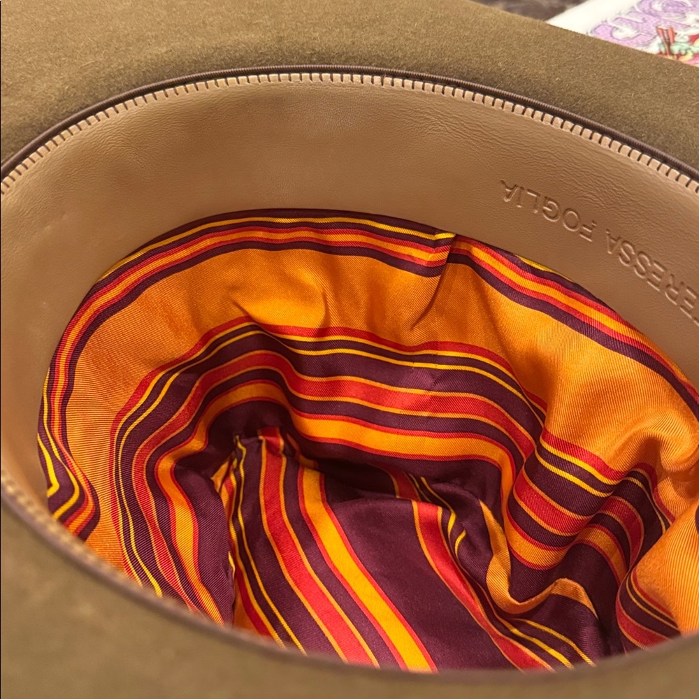 Teressa Foglia Wool Tall Crown Custom Fedora Western Cowboy Hat Brown and Purple - Picture 4 of 10